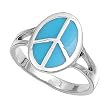 Peace Sign Ring Turquoise Stone - Sterling Silver - Face Height: 15 mm - Band Width 3mm - Rhodium Plated - Sizes: 4-10