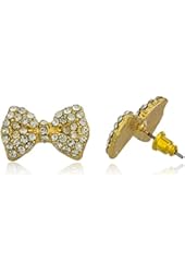 2 Pairs of Goldtone with Clear Iced Out Mini Style Bow Stud Earrings
