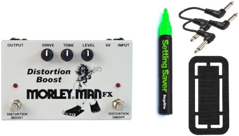 Morley Man Distortion Boost Bundle - 4 Items: StageTrix Setting Saver Pen, StageTrix Pedal Fastener, 2x Hosa Patch Cables