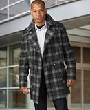 Sean John Harlem Swag Plush Wool Plaid Pea Coat