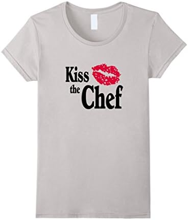 Kiss the Chef Lips Cook Culinary T-Shirt - Female Medium - Silver