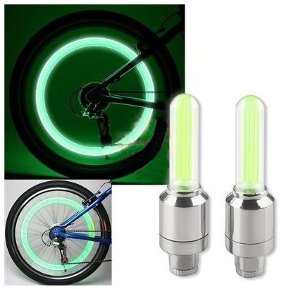 Green LED Flash Tire Valve Cap Light for Bike