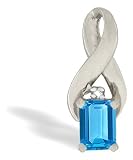 14K White Gold Genuine Emerald-cut Blue Topaz and Diamond Pendant
