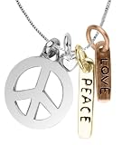 Tri-Tone Peace Love Peace-Sign Three Charm Necklace, 18