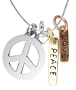 Tri-Tone "Peace Love" Peace-Sign Three Charm Necklace, 18"