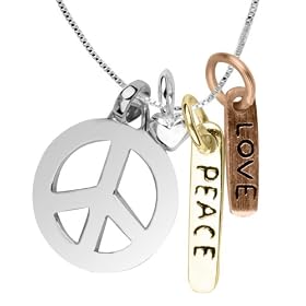 Buy Tri-Tone Peace Love Peace-Sign Three Charm Necklace, 18 by Amazon.com Collection