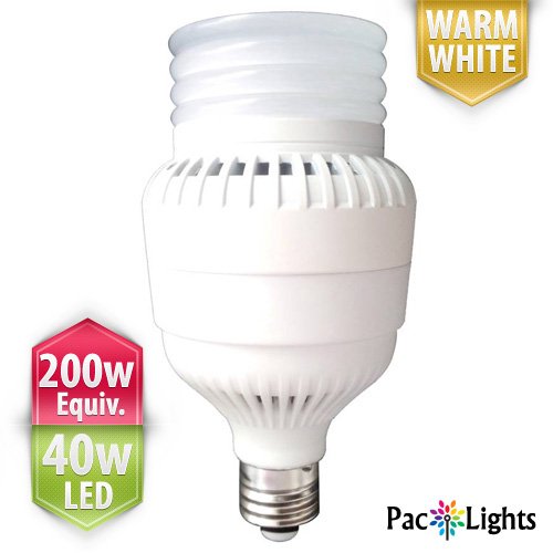 [100-120v ONLY, Residential Version] PacLights Ultra200 Performance LED Light Bulb 40-watt, Warm White, 200w Equivalent Replacement (3262 lumens), E26 Medium Base