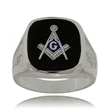 Mens Masonic Ring Silver Black Onyx Signet Flat Top New