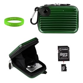 Green Metal Case with Swivel Carabineer and clip for your Olympus VG 140 + Green Vangoddy Bracelet + Camera Tripod + 16gb SD card + Universal Camera Screen Protector!!!