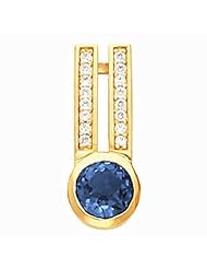 14K Yellow Gold Round Cut London Blue Topaz and Diamond Pendant -- LIFETIME WARRANTY