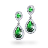 Bling Jewelry CZ Emerald Color Teardrop Earrings Pave Setting