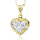 Invisible Set Princess Cut Diamond Heart Necklace in 14k Yellow Gold (HI, SI2, 0.25 cttw)