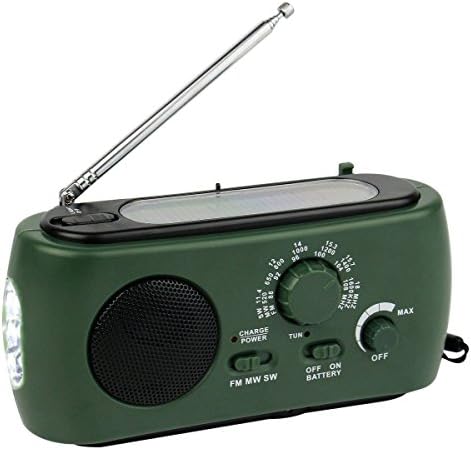 XENCEN Dynamo Emergency Solar Hand Crank Self Powered FM/MW /SW Radio LED Flashlight Smart Phone Charger Power Bank with Cables(Green)