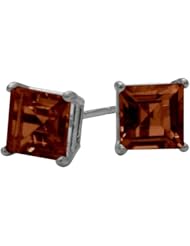 0.80Ct. Genuine 4mm Square Princess Garnet 14 Karat White Gold Stud Earrings for Girls