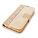 LG K7 Case/LG Tribute 5 Case, Cellularvilla [Slim Fit] [Stand Feature] Premium Pu Leather Wallet Case [Card Slots] [Wristlet] Book Style Flip Cover for LG K7 / Tribute 5 (Golden Bling)