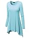 Lock and Love WT953 Womens Round Neck Long Sleeve Rib Trapeze Tunic Top L Aqua