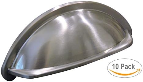 Satin Nickel Cabinet Hardware Bin Cup Drawer Handle Pull - 3" hole centers (76mm) - 10 Pack