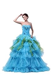 Strapless   Beaded Organza  Ball Gown Quinceanera Dress  with a Brush/Sweep Train  With Ruffles