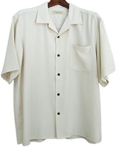 Mens Silk Camp Shirt Ivory Textured Casual Hawaiian (XL)