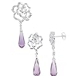 Sterling Silver Amethyst Briolette Pendant and Earring Set