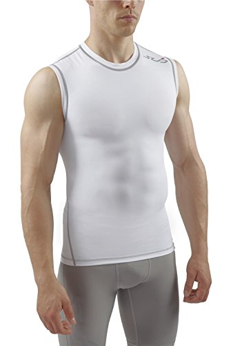 SUB Sports DUAL Mens Compression Top - Sleeveless All Season Base Layer - White - XL