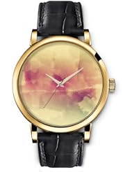 SPRAWL Aanalog Fashion Series Gold Ladies Watches of Genuine Black Leather Strap,Unique Wrist Watch for Women Girls Designed with Shadow of a boat in the fog