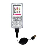 Einziehbares USB Kabel f�r Sony Ericsson D750 D750i mit Hot Sync und aufladen Einsatzm�glichkeiten  von Gomadic mit TipExchange Technology
