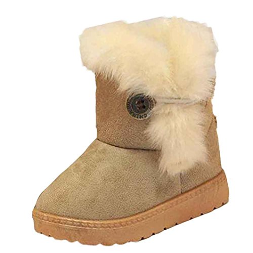 Ikevan Snow Boots Baby's Winter Cotton Boots Fur Velvet Anti-Slip thicken Short Tube Martin Boots Girls Kids Warm Boots Toddler Shoes 1-3 years old (21, Khaki)
