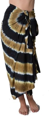 Long Swimsuit Sarong Cover up in Black Tye Dye Print with Fringe