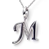 Diamond Initial M Charm Pendant in Sterling Silver on an 18in. Chain