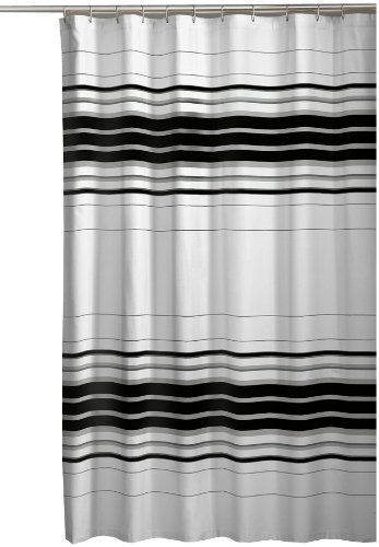 Maytex Racer Stripe Fabric Shower Curtain, Black Maytex Racer Stripe Fabric Shower Curtain, Black