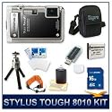 Olympus Stylus Tough-8010 Digital Camera Black, 14 MP, 28mm 5X Optical Zoom, 2.7" LCD Screen, Waterproof to 33', 16 GB Memory Card, Card Reader, Li-ion Battery, Deluxe Carrying Case, Tripod, Screen Protectors, Floating Camera Strap, and Lens Cleaning Kit
