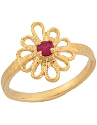 10k Real Gold Synthetic Ruby Flower Shaped Dainty Baby Girls Ring