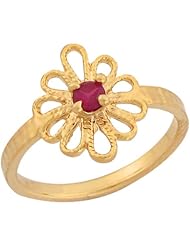 14k Real Gold Synthetic Ruby Flower Shaped Dainty Baby Girls Ring