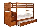 Twin Size Bunk Bed with Trundle in Cinnamon Finish