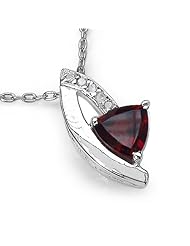0.80 Carat Genuine Garnet and 0.02 CT TDW Genuine Diamond 925 Sterling Silver Pendant