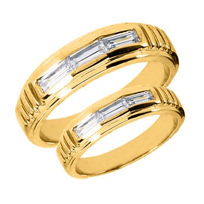 1.1 Ct Diamond Wedding Band Set Engagement Ring Baguette Bezel 14k White Gold