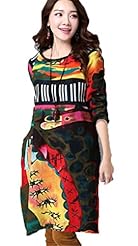 Cotton/Linen Sweater Spring Winter Vintage General Print  Dress