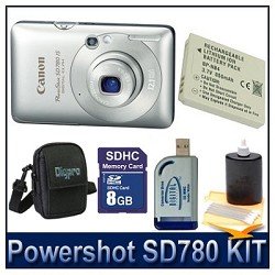 Canon PowerShot SD780IS 12.1 MP Digital Camera with 3x Optical Image Stabilized Zoom and 2.5-inch LCD (Silver) Enthusiast Kit