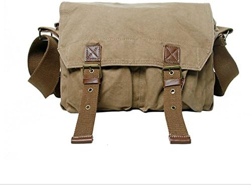 Wawoo®Classic Vintage Military Messenger Bag Canvas Multi Pockets Medium Bag for iPad Tablet