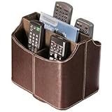 Media Storage Faux Leather Spinning Remote Control Organizer - Brown