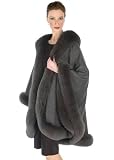 Cashmere Cape-Charcoal Gray Fox Trim