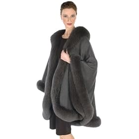 Click here to buy Cashmere Cape-Charcoal Gray Fox Trim by Overstock Furs.
