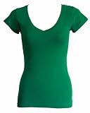 Ladies Green Plain T-Shirt Round V-Neck Cap Sleeves, Cotton Spandex