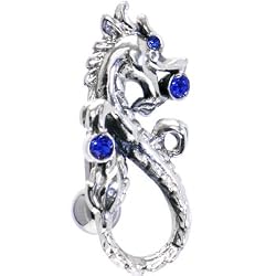 925 Sterling Silver Swivel Top Drop Blue Dragon Belly Ring