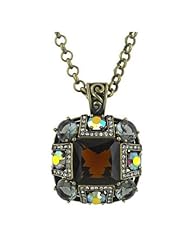 Alexander James Antique Bronze Bonded Multi-stone Pendant with Filigree Work and Bronze Bonded Chain in Bronze Tone