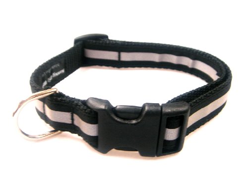 Medium Reflective Black Dog Collar: 3/4