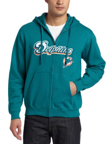 NFL Men's Miami Dolphins Classic II Long Sleeve Fullzip Fleece With Hood (Aqua, X-Large)