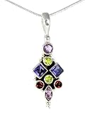 2.5 Carat Iolite, Amethyst and Peridot Gemstone Cluster 925 Sterling Silver Pendant Necklace (18 Inch Chain) Designed By and Exclusively From Beautiful Silver Jewelry