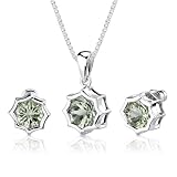 Exclusive Splendor: 10.00 carat Concave-Cut Snowflake Shape Green Amethyst Pendant Earring Set in Sterling Silver